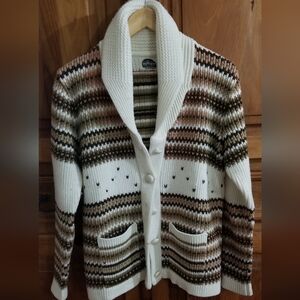 Vintage Miller western Striped Shawl Collar Knit Cardigan in Ivory and Brown